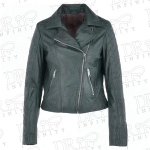DRIP INFINITY: Women's Bottle Green Leather Biker Jacket