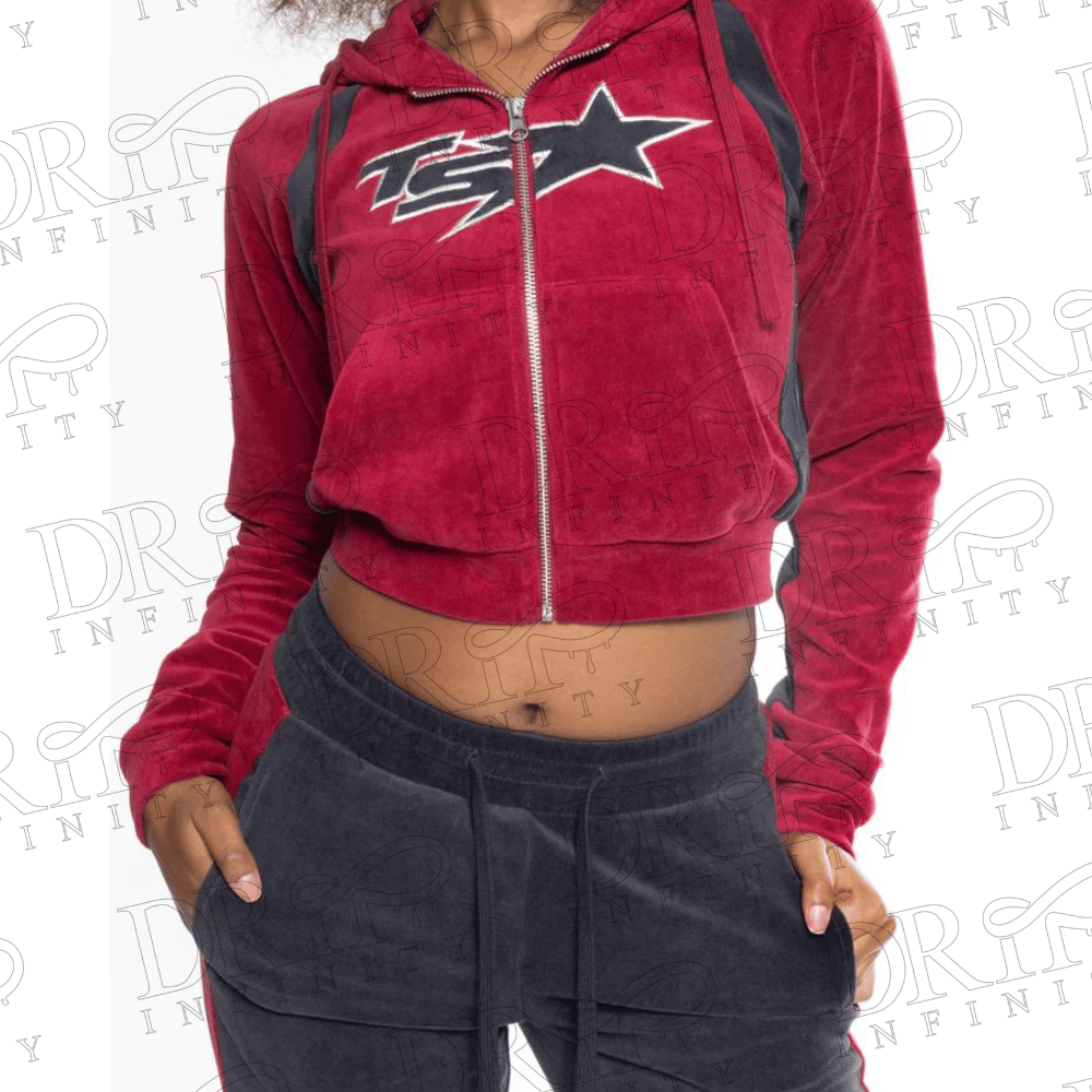 DRIP INFINITY: Women’s Burgundy & Black TS Star Velour Tracksuit