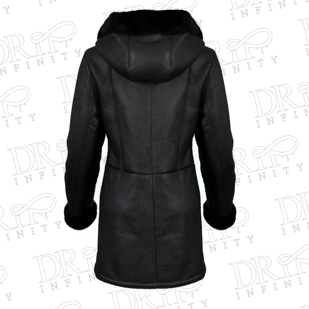 DRIP INFINITY: Victoria Black Shearling Leather Coat (Back)