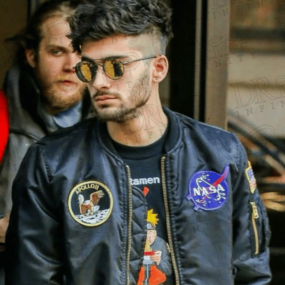 DRIP INFINITY: Zain Malik Black NASA Bomber Jacket