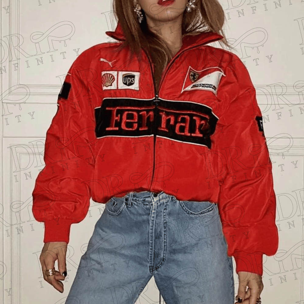 DRIP INFINITY: Ferrari Nascar F1 Racing Red Vintage Bomber Jacket