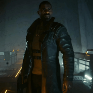DRIP INFINITY: Idris Elba Cyberpunk 2077 Phantom Liberty Solomon Reed Black Leather Coat