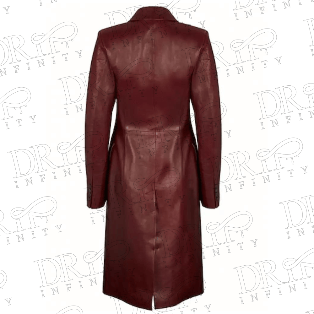 DRIP INFINITY: Zendaya Maroon Leather Trench Coat (Back)