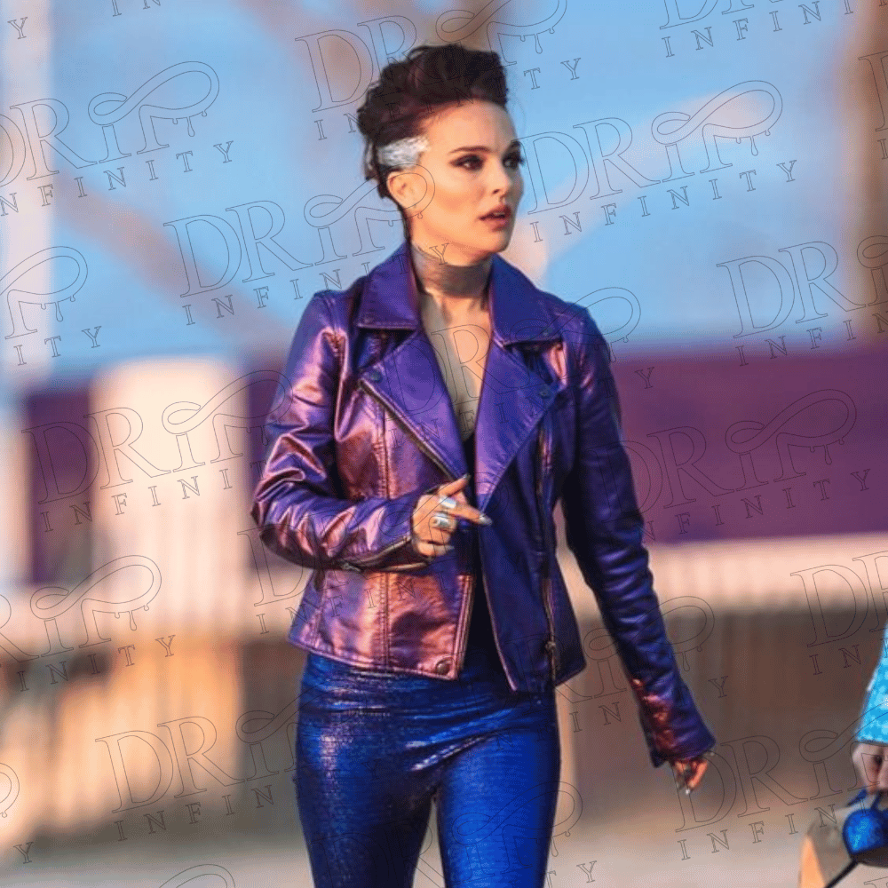 DRIP INFINITY: Vox Lux Celeste Montgomery Purple Leather Jacket