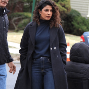 DRIP INFINITY: Priyanka Chopra Blue Wool Double Breasted Coat