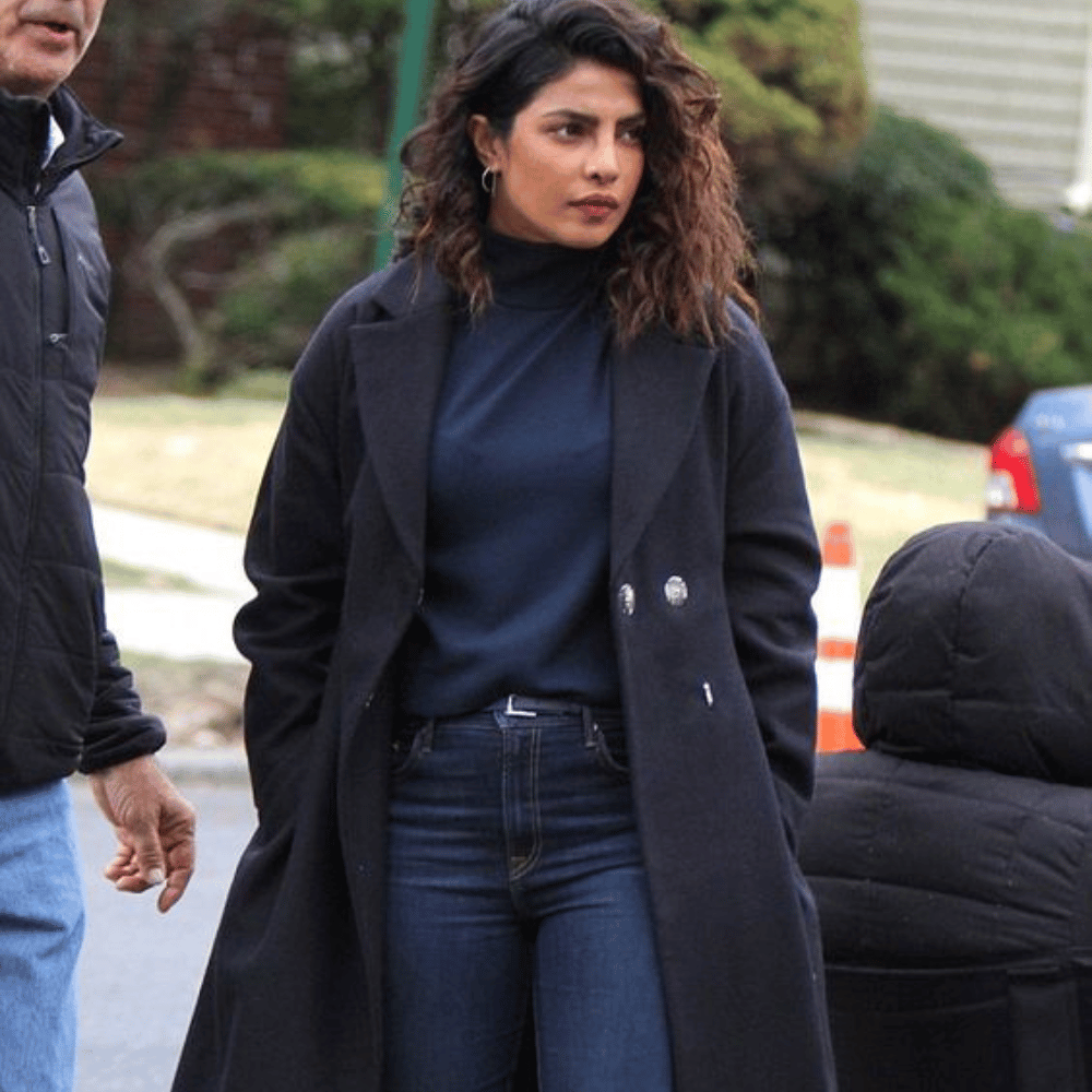 DRIP INFINITY: Priyanka Chopra Blue Wool Double Breasted Coat
