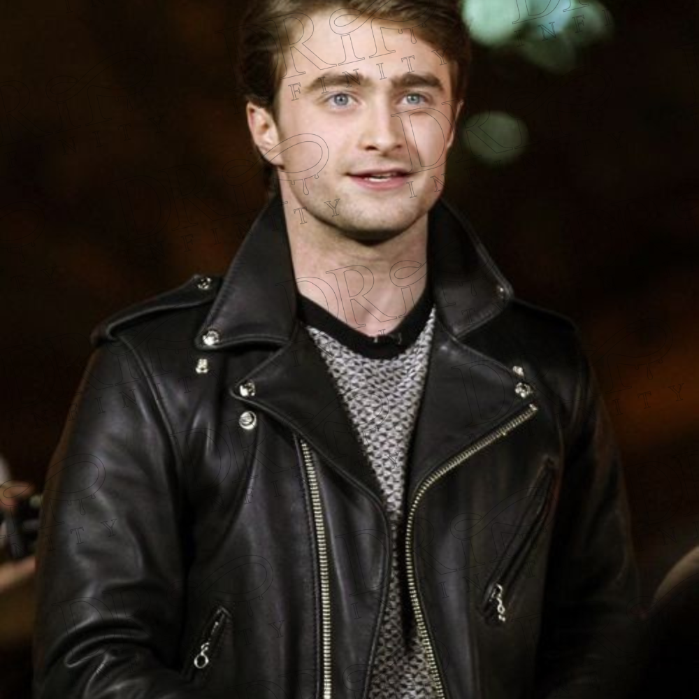 DRIP INFINITY: Daniel Radcliffe Motorcycle Black Leather Jacket