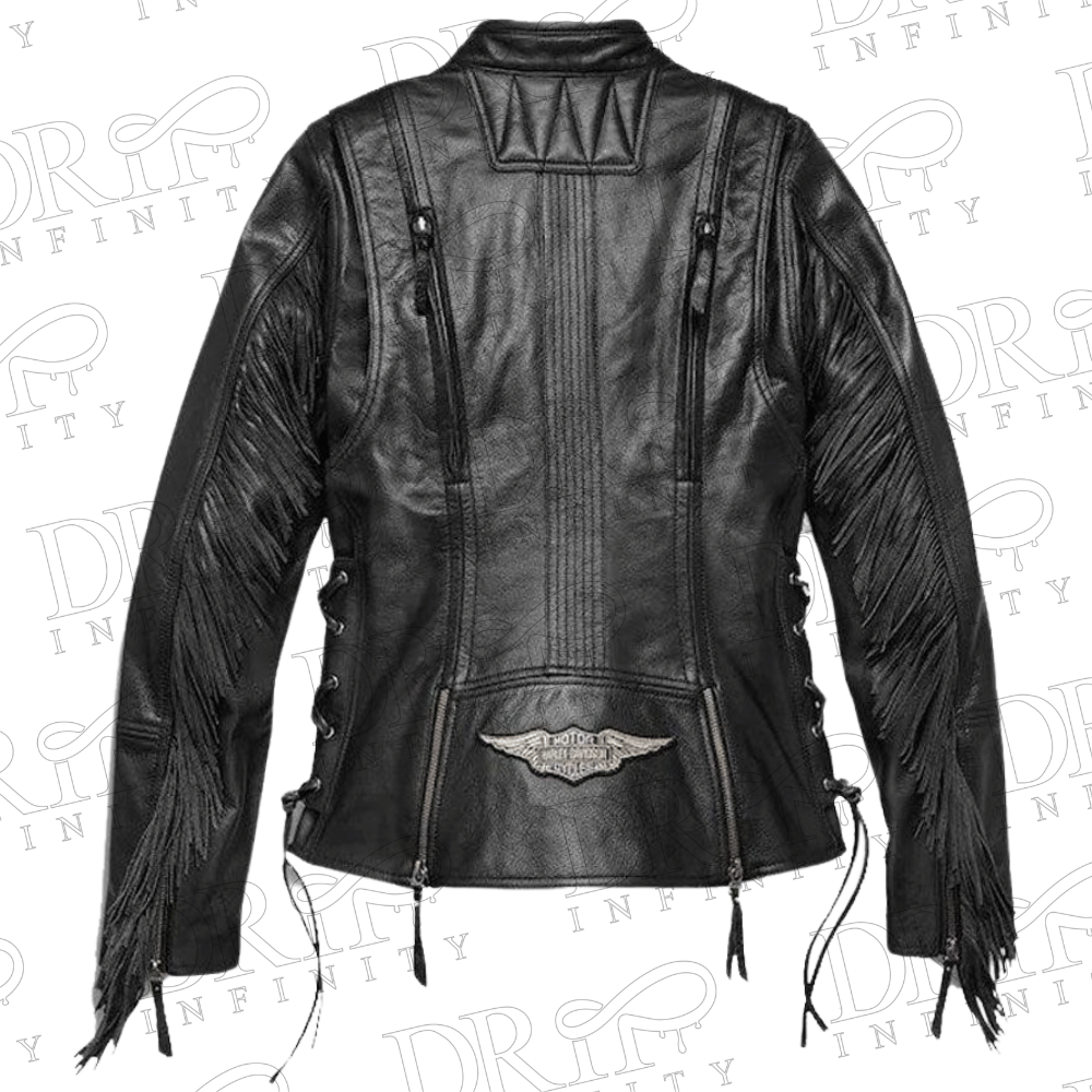DRIP INFINITY: Women's Boone Fringed Leather Jacket (Back)