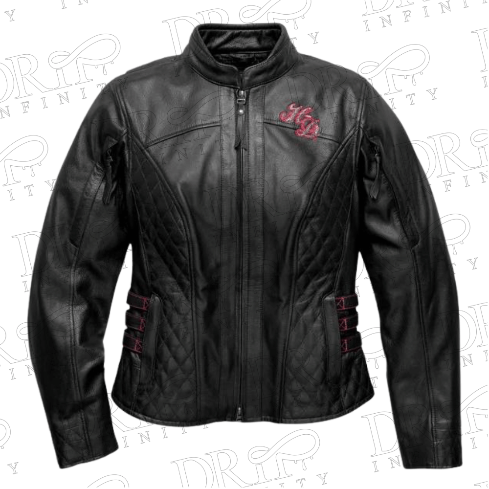 DRIP INFINITY: Women's Petite Scroll Skull Biker Leather Jacket
