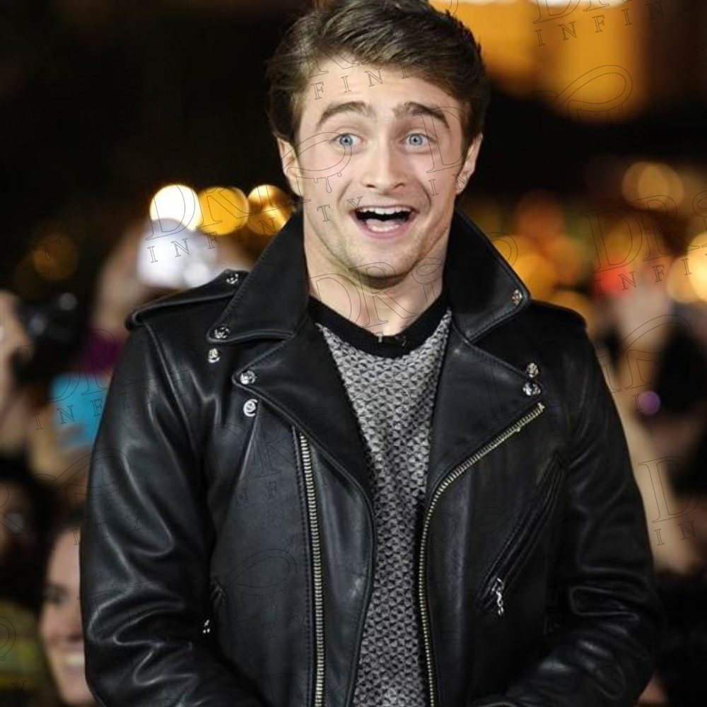 DRIP INFINITY: Daniel Radcliffe Motorcycle Black Leather Jacket