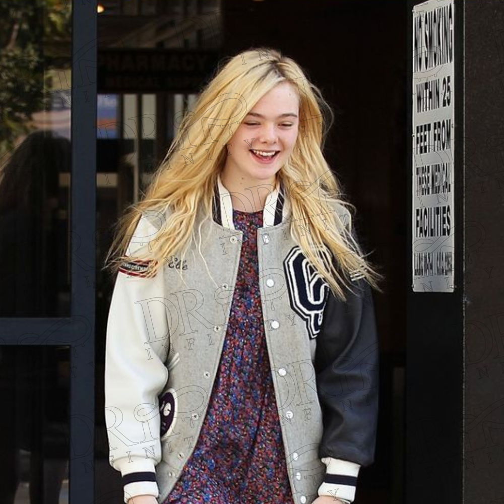 DRIP INFINITY: Elle Fanning Varsity Jacket