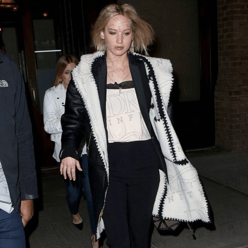 DRIP INFINITY: Jennifer Lawrence Black Shearling Leather Coat