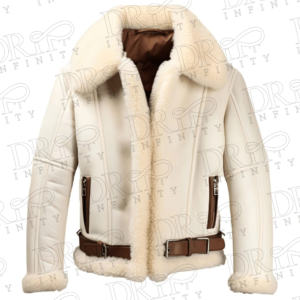 DRIP INFINITY: Men’s Beige Sherpa Shearling Aviator Classic Pilot Lambskin Leather Jacket