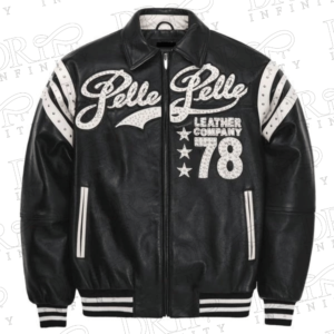 DRIP INFINITY: Pelle Pelle Encrusted Varsity Plush Black Jacket