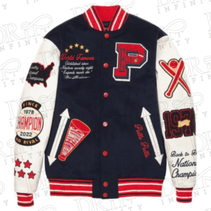 DRIP INFINITY: Pelle Pelle World Famous Navy & White Varsity Jacket
