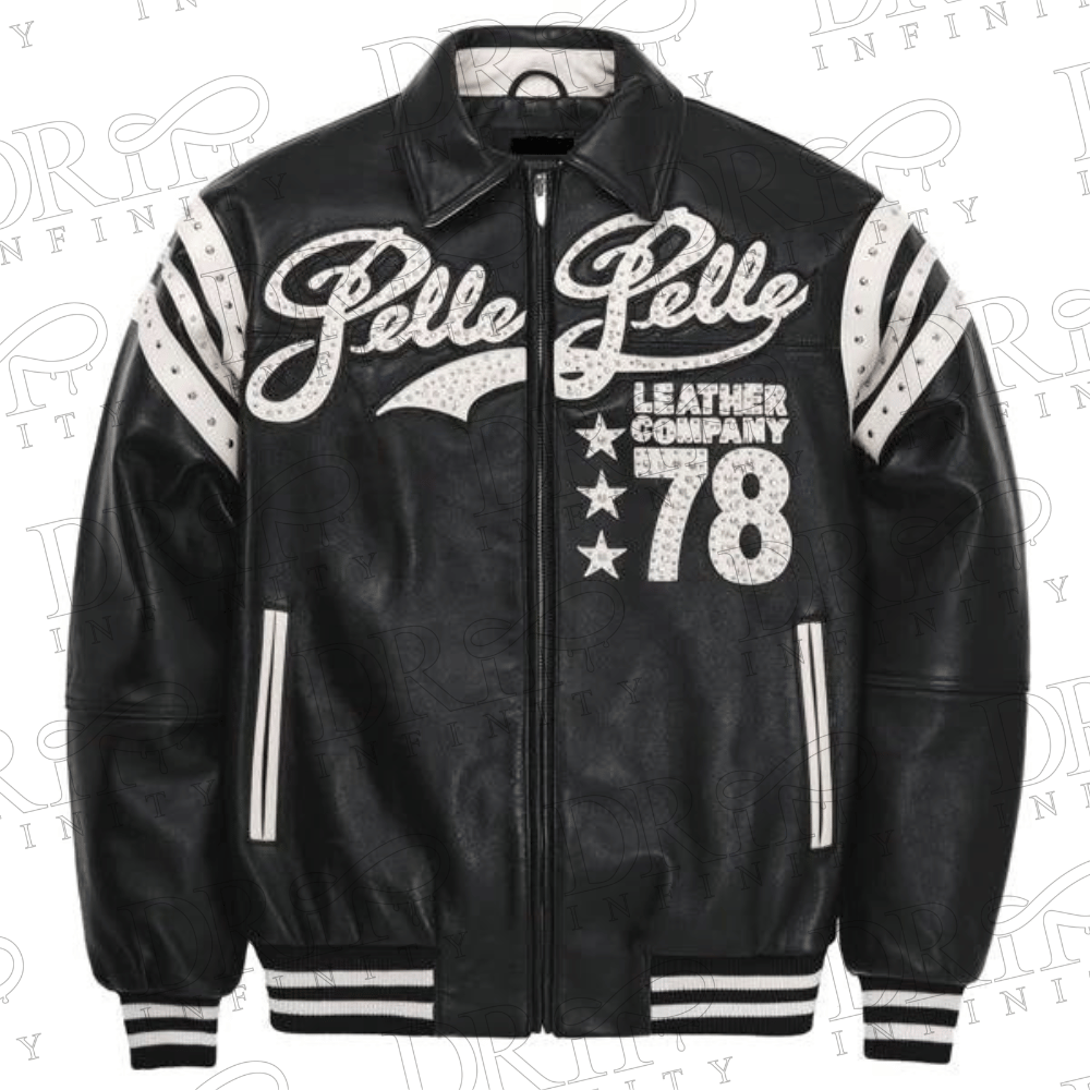 DRIP INFINITY: Pelle Pelle Encrusted Varsity Plush Black Jacket
