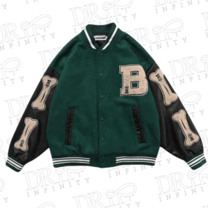 DRIP INFINITY: Men's Vintage Green Bone Varsity Jacket