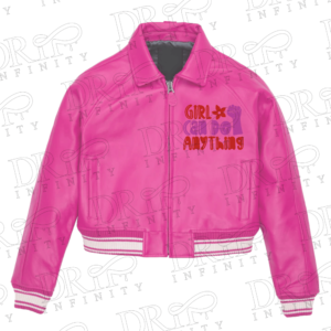DRIP INFINITY: Girl Do Anything Pink Leather Varsity Jacket (Limited Edition )