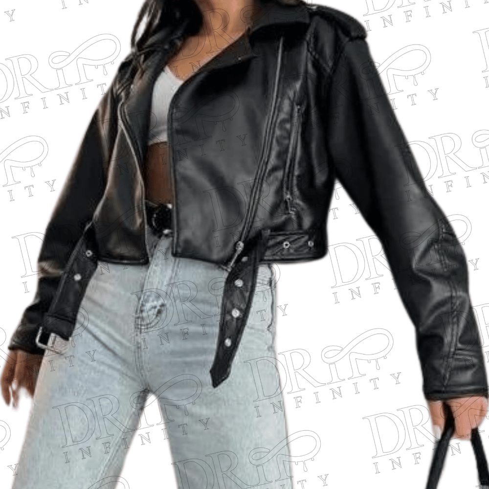 DRIP INFINITY: Oversize Black Biker Crop Leather Jacket