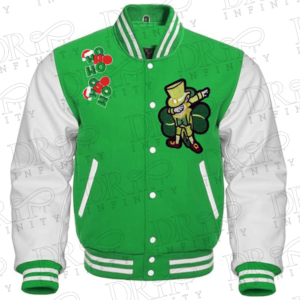 DRIP INFINITY: Green & White Christmas Varsity Jacket