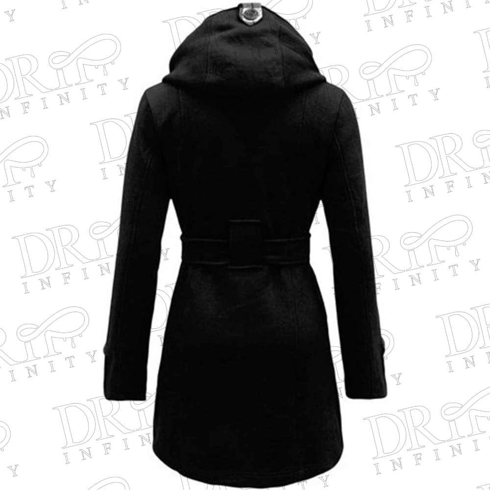 Drip Infinity: Plaid Print Belt Black Double Breasted Christmas Hooded Wool Coat