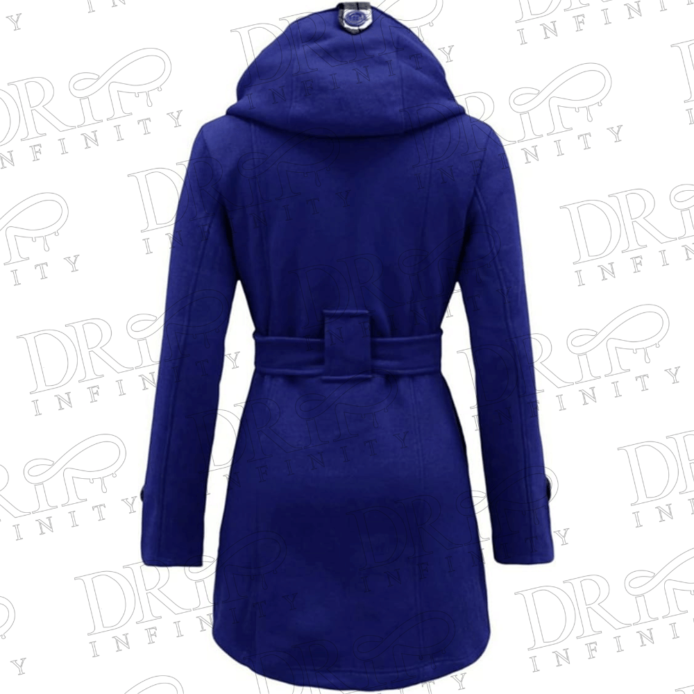 Drip Infinity: Plaid Print Belt Royal Blue Double Breasted Christmas Hooded Wool Coat
