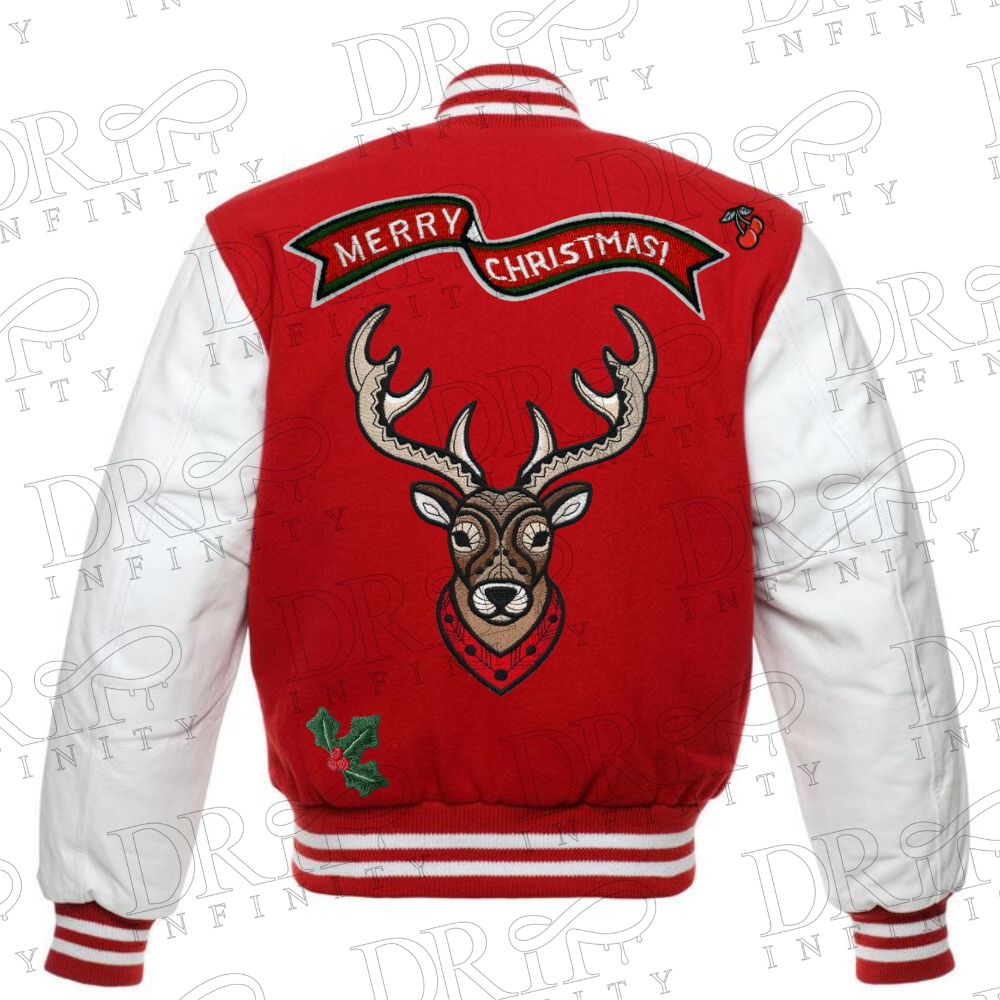 DRIP INFINITY: White & Red Christmas Varsity Jacket