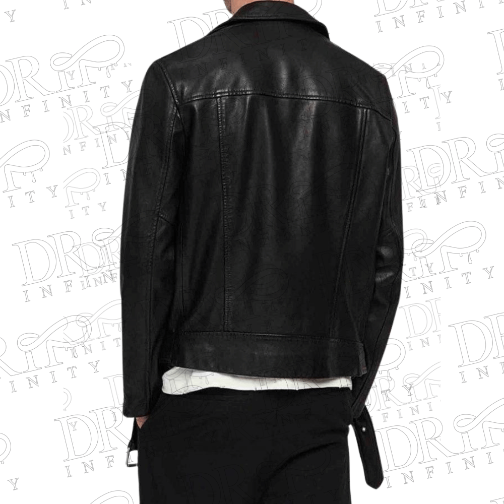 Men's Perfect Black Asymmetrical Biker Jacket (Back)