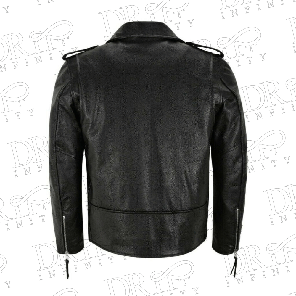 DRIP INFINITY: Men's Motorcycle Perfect Black Cow hide Biker Jacket (back)