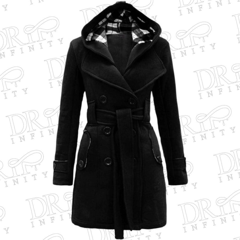 Drip Infinity: Plaid Print Belt Black Double Breasted Christmas Hooded Wool Coat