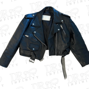 DRIP INFINITY: Oversize Black Biker Crop Leather Jacket