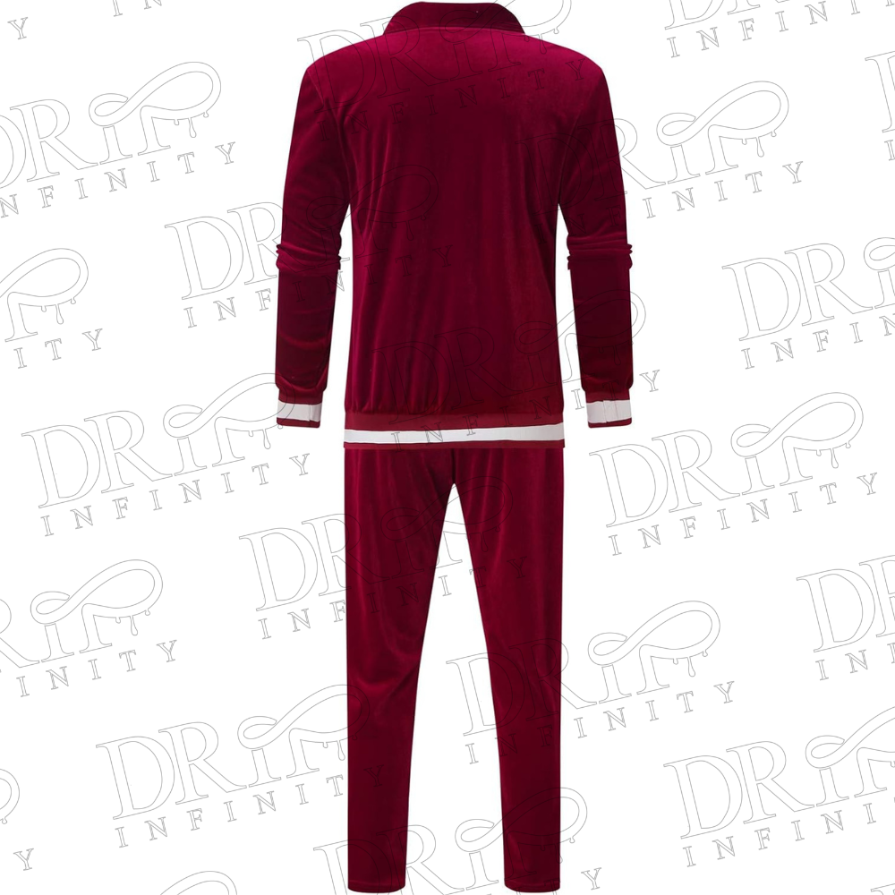 Drip Infinity: Men's Wine Velvet Twin Side Stripe Tracksuit
